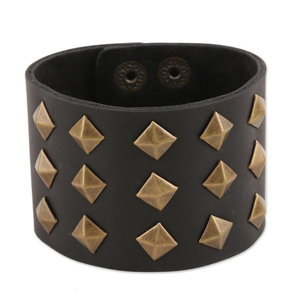 Alternate image for Unisex Leather Cuff with Brass Studs Golden Studs
