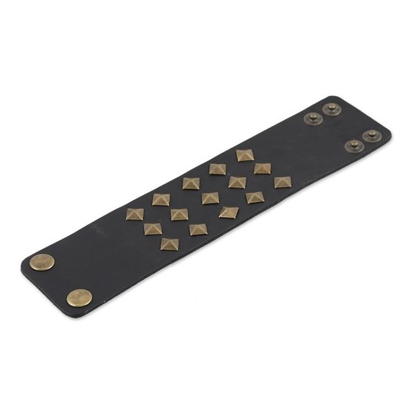 Alternate image for Unisex Leather Cuff with Brass Studs Golden Studs