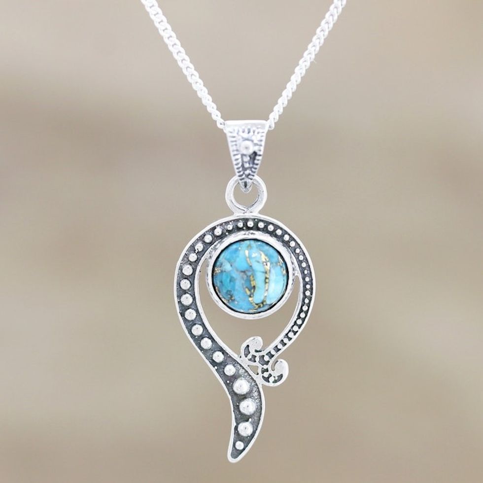 Artisan Crafted Sterling Silver Pendant Necklace 'Dotted Blue'