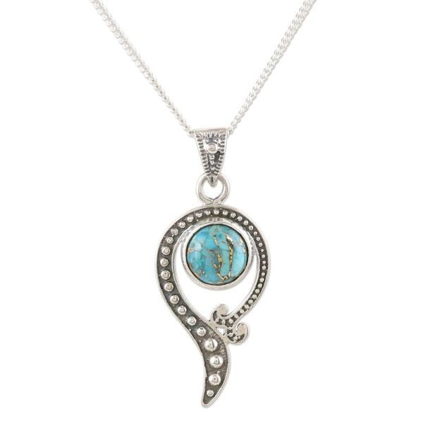 Alternate image for Artisan Crafted Sterling Silver Pendant Necklace Dotted Blue