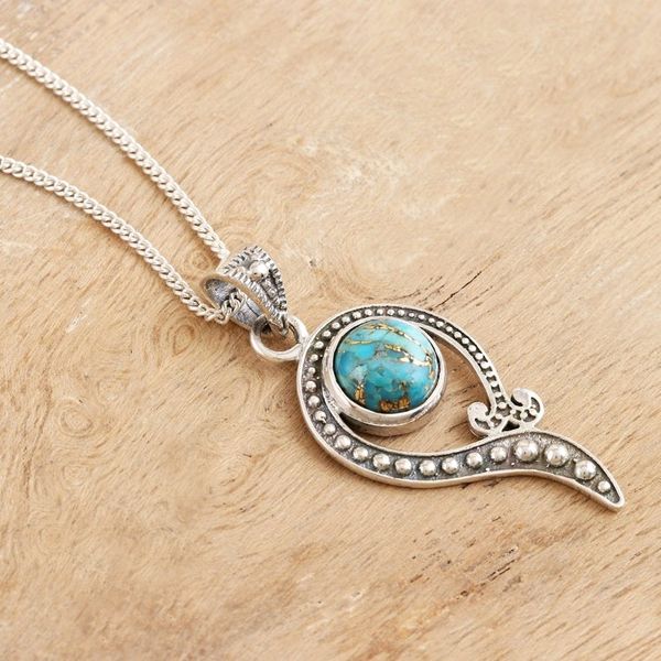 Alternate image for Artisan Crafted Sterling Silver Pendant Necklace Dotted Blue