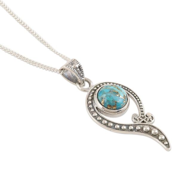 Alternate image for Artisan Crafted Sterling Silver Pendant Necklace Dotted Blue
