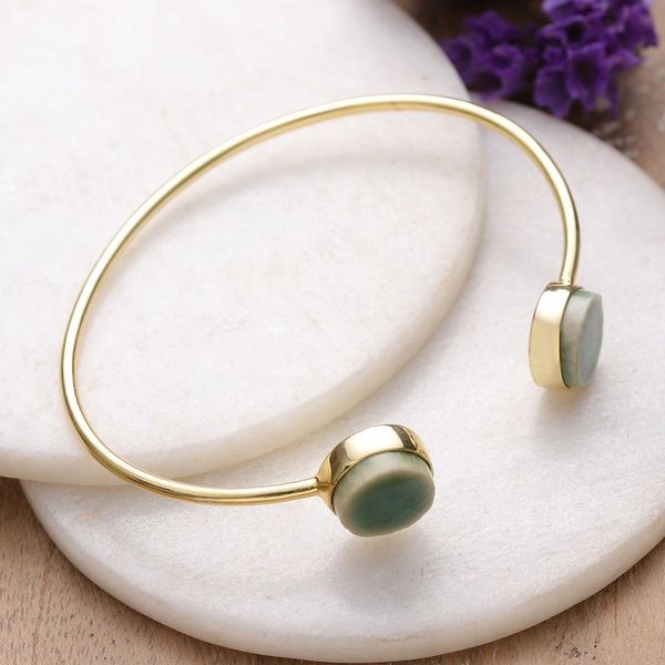Alternate image for Modern Minimalist Brass and Green Ceramic Cuff Bracelet Green Utopia