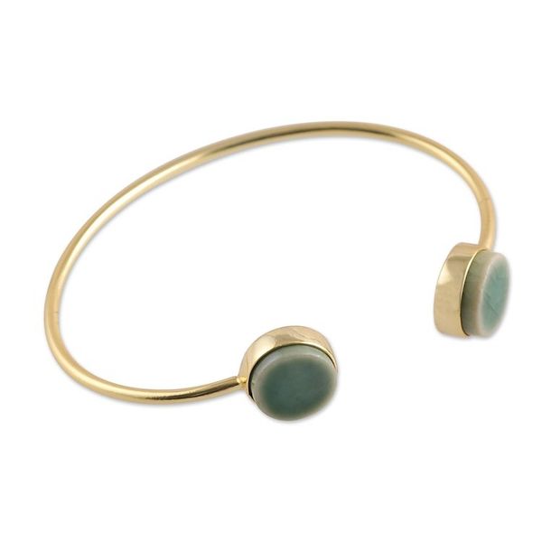 Alternate image for Modern Minimalist Brass and Green Ceramic Cuff Bracelet Green Utopia