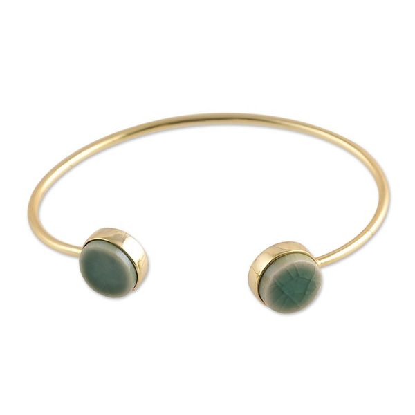 Alternate image for Modern Minimalist Brass and Green Ceramic Cuff Bracelet Green Utopia