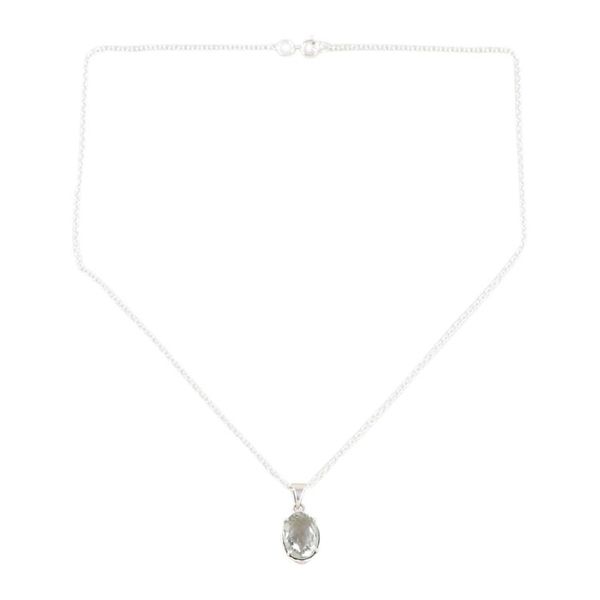 Alternate image for Handcrafted Prasiolite and Sterling Silver Pendant Necklace Pale Green Eyes
