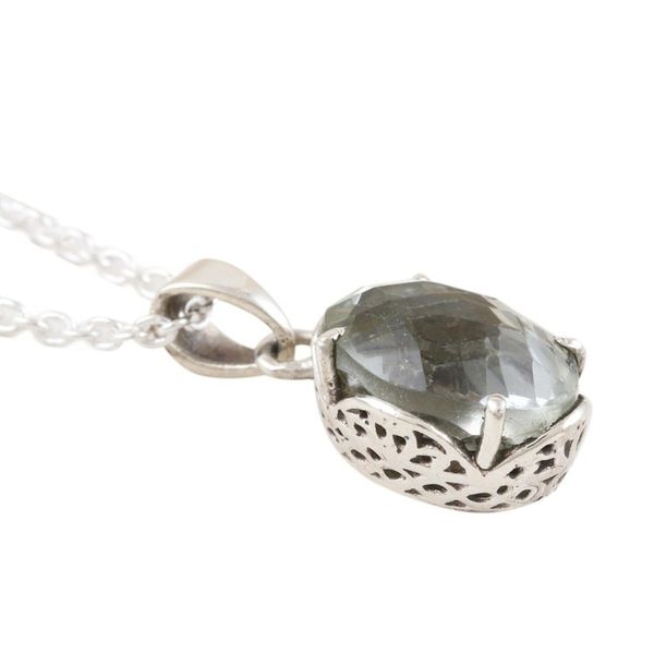 Alternate image for Handcrafted Prasiolite and Sterling Silver Pendant Necklace Pale Green Eyes