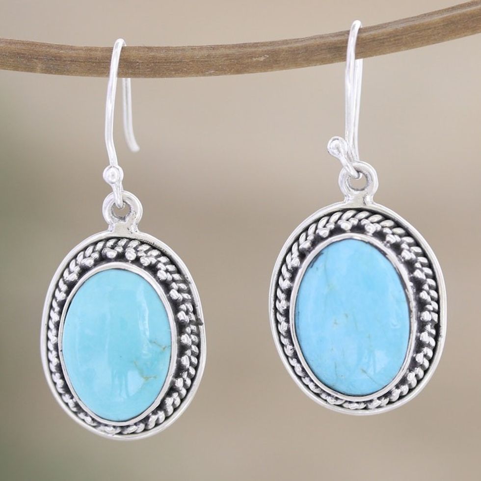 Sterling Silver Dangle Earrings with Reconstituted Turquoise 'Window to the Pond'