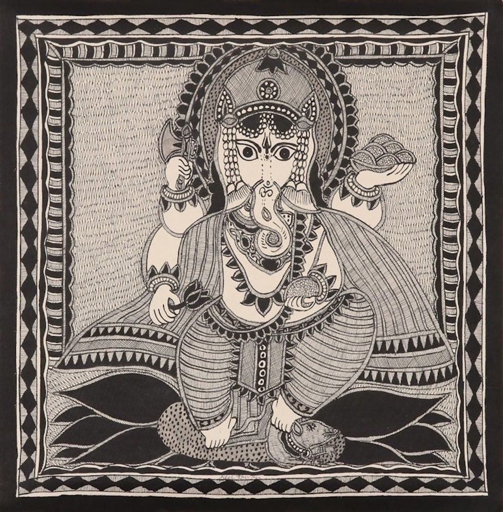 Madhubani Ganesha Painting on Handmade Paper 'Auspicious Ganesha'