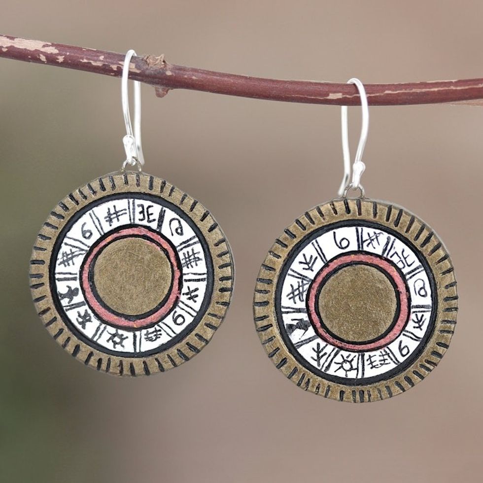 Hand Made Ceramic Dangle Earrings 'Ancient Writing'