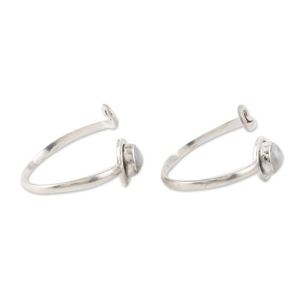 Alternate image for Rainbow Moonstone and Sterling Silver Toe Rings Pair Gemstone Spiral in Mist