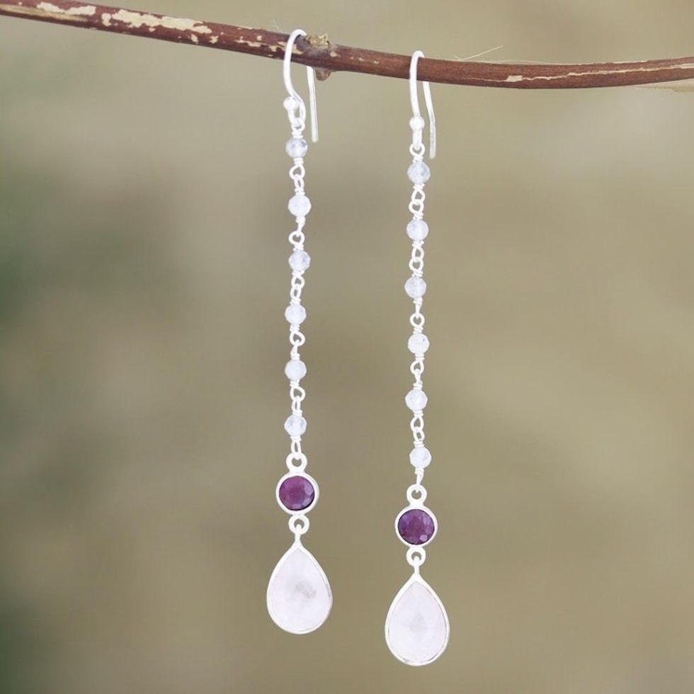 Garnet and Rose Quartz Dangle Earrings 'Tow the Line'