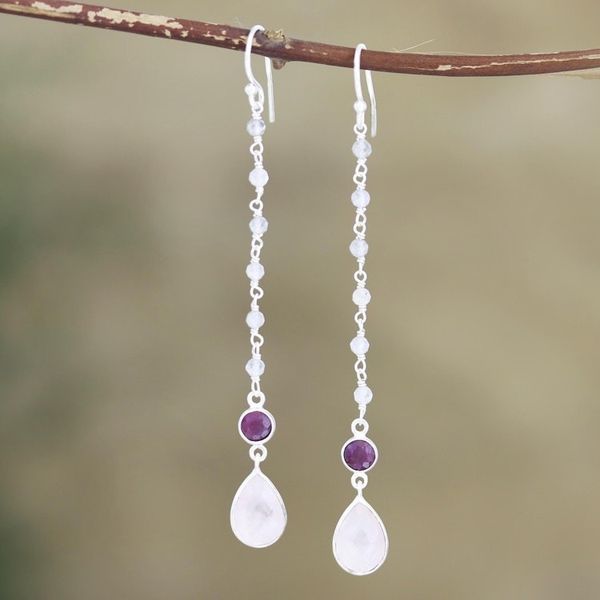 Alternate image for Garnet and Rose Quartz Dangle Earrings Tow the Line