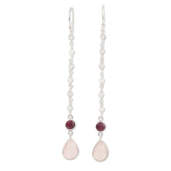 Alternate image for Garnet and Rose Quartz Dangle Earrings Tow the Line