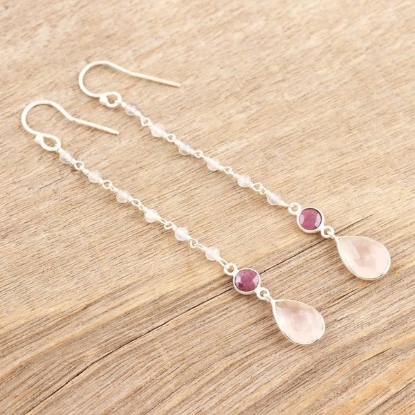 Alternate image for Garnet and Rose Quartz Dangle Earrings Tow the Line