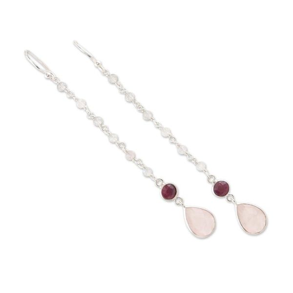Alternate image for Garnet and Rose Quartz Dangle Earrings Tow the Line