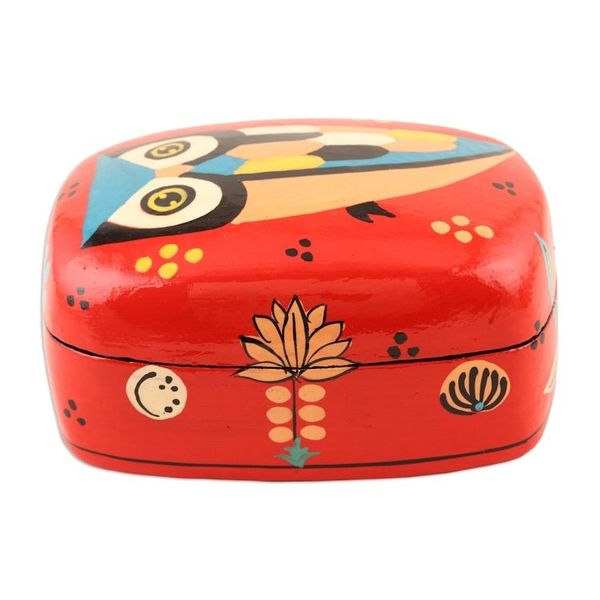 Alternate image for Hand Crafted Owl-Themed Decorative Box Owl Story in Red