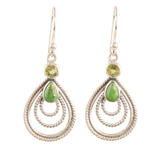 Alternate image for Handmade Indian Peridot and Sterling Silver Dangle Earrings Radiate in Green