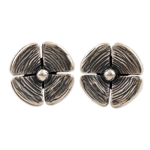 Alternate image for Handcrafted Sterling Silver Floral Stud Earrings Silver Beauty