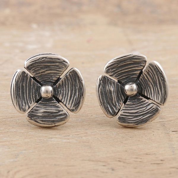 Alternate image for Handcrafted Sterling Silver Floral Stud Earrings Silver Beauty
