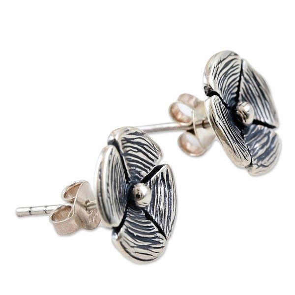 Alternate image for Handcrafted Sterling Silver Floral Stud Earrings Silver Beauty