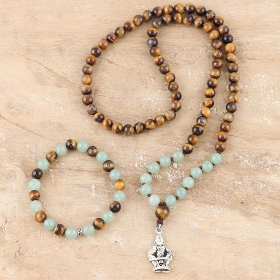 Tiger's Eye Beaded Bracelet and Necklace Jewelry Set 'Still Earth'