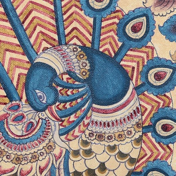 Alternate image for Folk Art Acrylic Painting from India Peacock Dance and Budding Tree