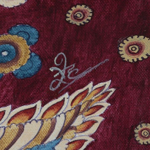 Alternate image for Folk Art Acrylic Painting from India Peacock Dance and Budding Tree