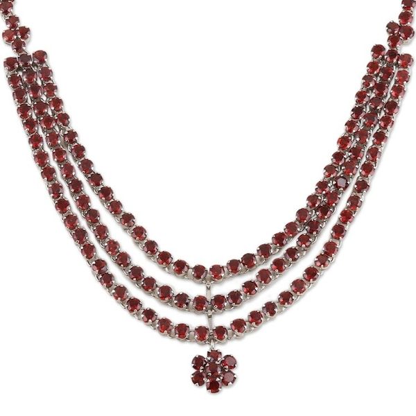 Alternate image for Handmade Rhodium-Plated Garnet Pendant Necklace Red Queen