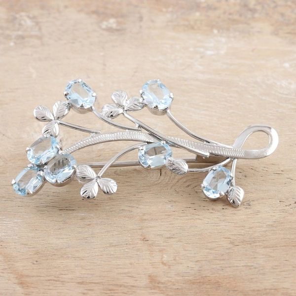 Alternate image for Rhodium-Plated Sterling Silver Blue Topaz Brooch Ice Dream