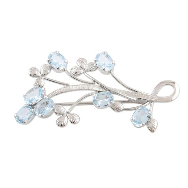 Alternate image for Rhodium-Plated Sterling Silver Blue Topaz Brooch Ice Dream