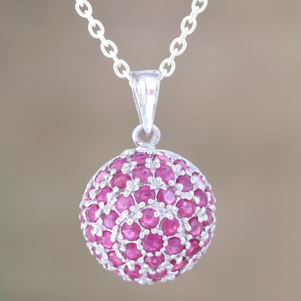 Handcrafted Rhodium-Plated Ruby Pendant Necklace 'New Year's Eve'