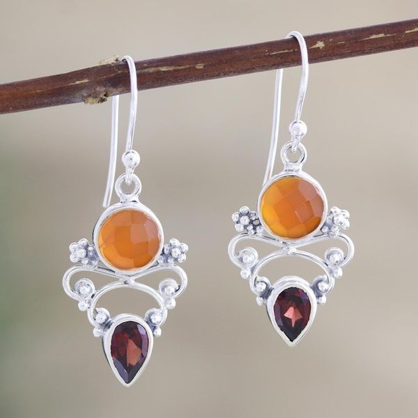 Alternate image for Indian Carnelian and Garnet Dangle Earrings Eternal Sun