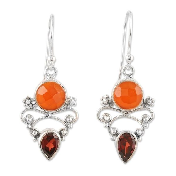 Alternate image for Indian Carnelian and Garnet Dangle Earrings Eternal Sun