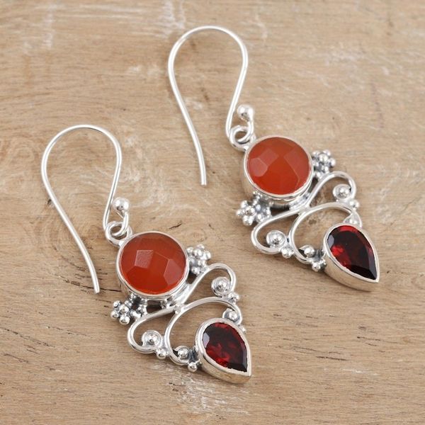 Alternate image for Indian Carnelian and Garnet Dangle Earrings Eternal Sun