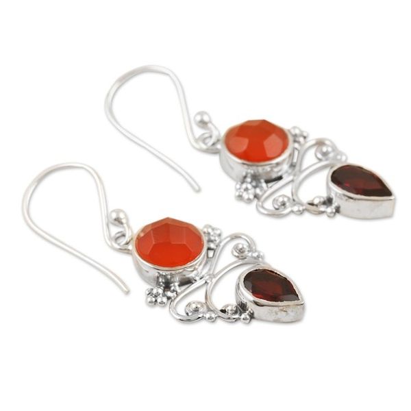 Alternate image for Indian Carnelian and Garnet Dangle Earrings Eternal Sun