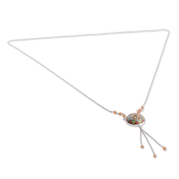 Alternate image for Mandala-Themed Hand-Painted Ceramic and Quartz Y Necklace Blossoming Mandala