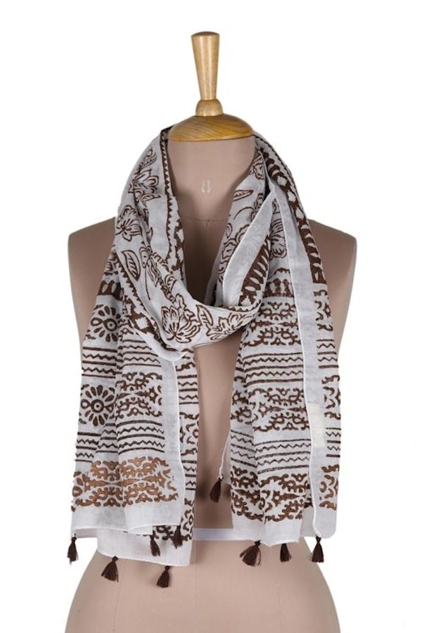 Alternate image for Indian Block-Printed Cotton Shawl Buoyant Blossom