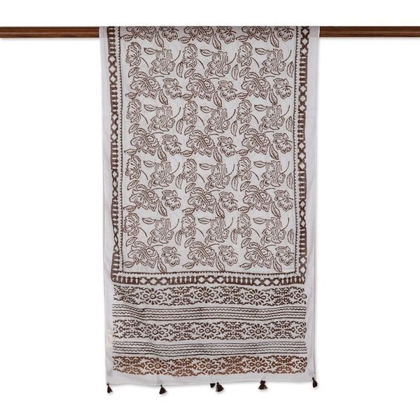Alternate image for Indian Block-Printed Cotton Shawl Buoyant Blossom