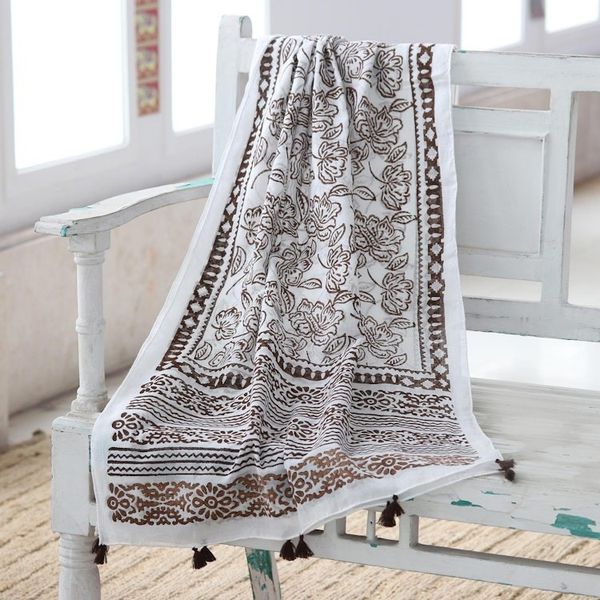 Alternate image for Indian Block-Printed Cotton Shawl Buoyant Blossom
