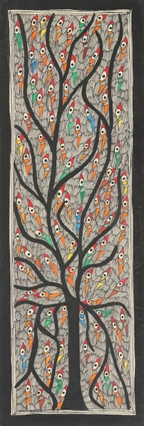 Alternate image for Signed Madhubani Painting with Colorful Birds Birdss Saga II