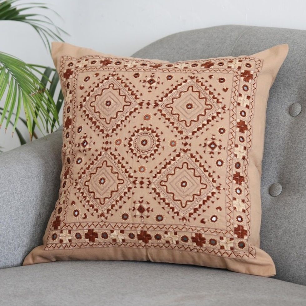 Cotton Cushion Cover with Geometric Motif 'Geometric Delight'