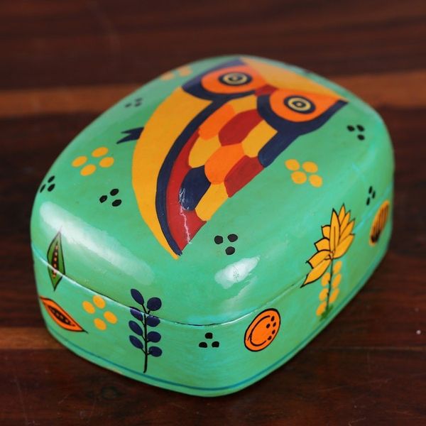 Alternate image for Papier Mache Owl-Motif Pen Holder Owl Story in Teal
