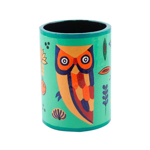 Alternate image for Papier Mache Owl-Motif Pen Holder Owl Story in Teal