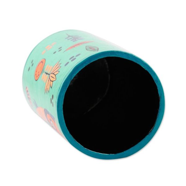 Alternate image for Papier Mache Owl-Motif Pen Holder Owl Story in Teal