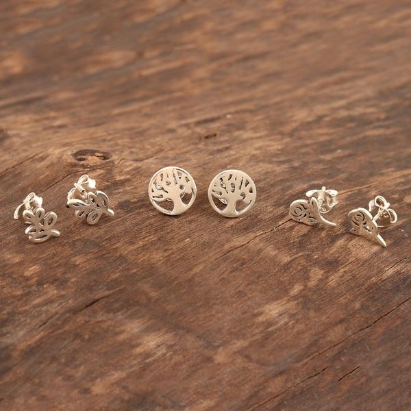 Alternate image for Nature-Themed Sterling Silver Stud Earrings Set of 3 Garden Trio