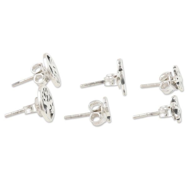 Alternate image for Nature-Themed Sterling Silver Stud Earrings Set of 3 Garden Trio