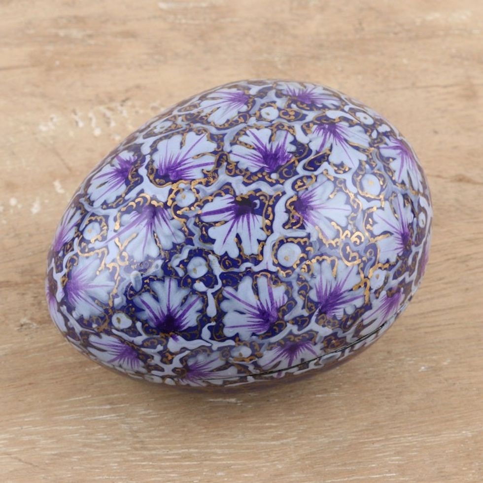 India Handmade Purple Leaf Papier Mache Box 3 inch 'Purple Chinar Foliage'
