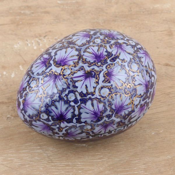 Alternate image for India Handmade Purple Leaf Papier Mache Box 3 inch Purple Chinar Foliage