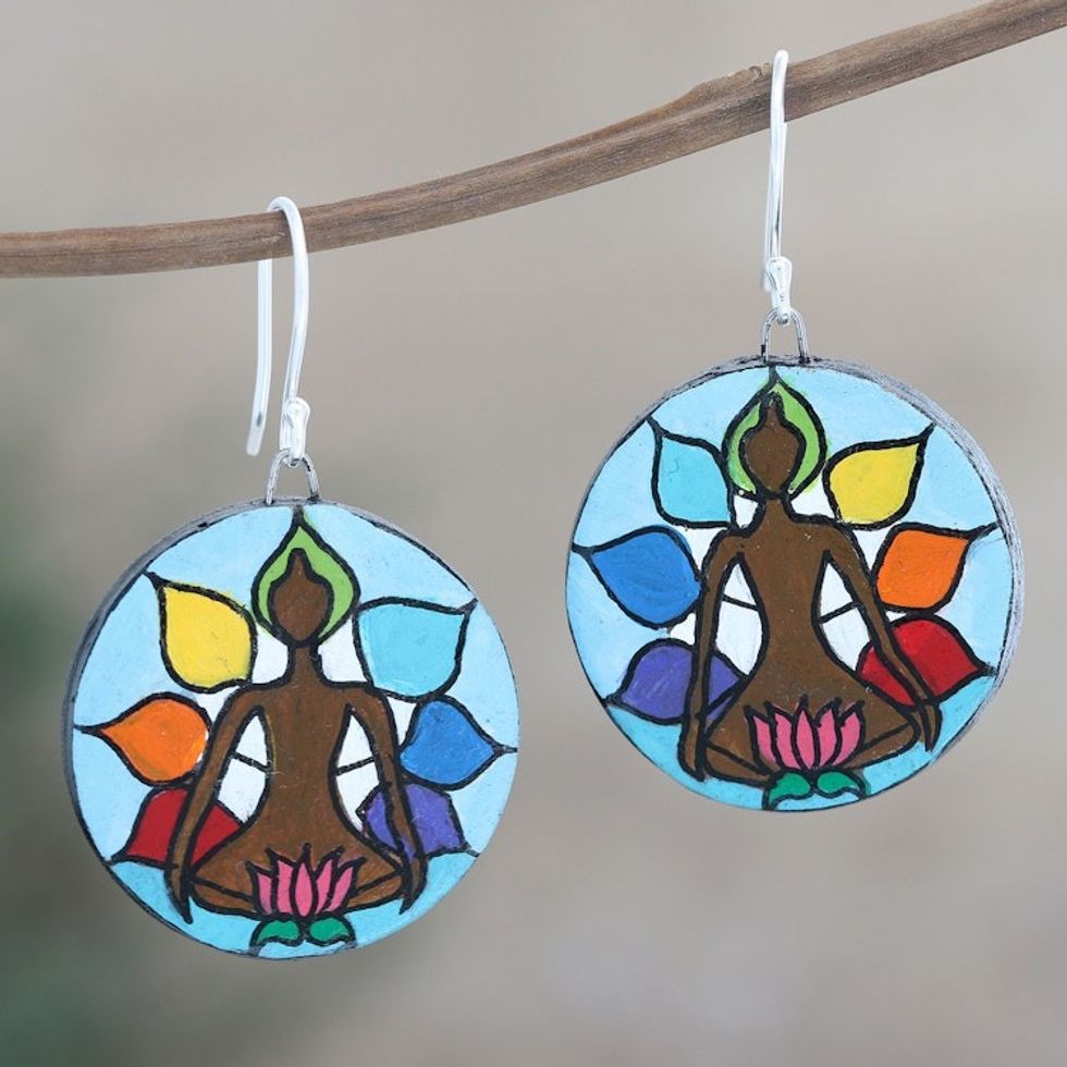 Ceramic Dangle Earrings with Chakra Motif 'Kundalini Awakening'